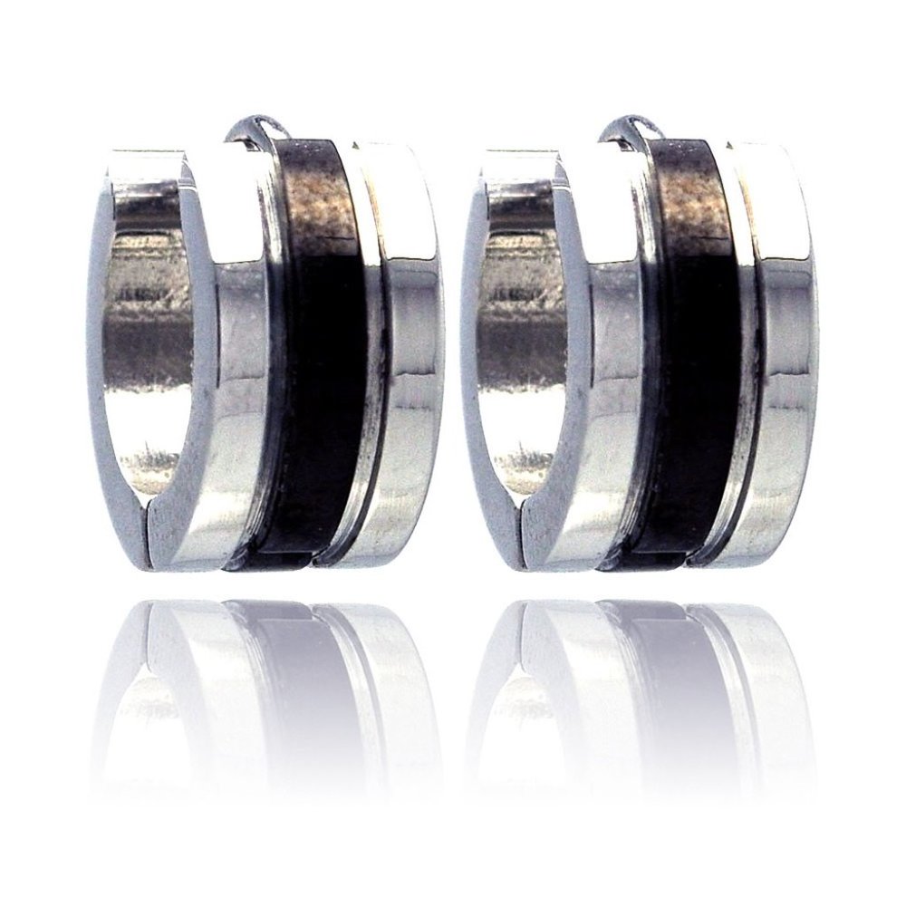 Stainless Steel Rhodium Plated and Black Rhodium Plated Center Huggies